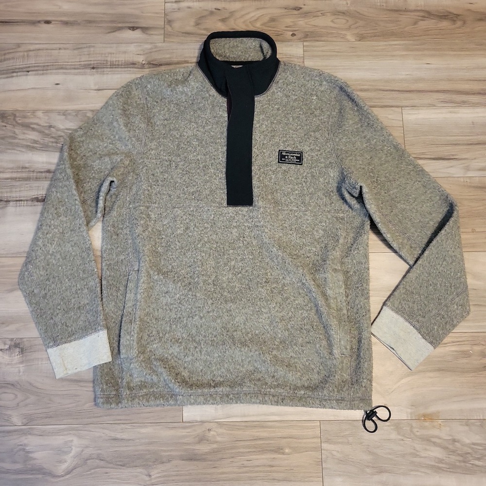 Abercrombie & Fitch Sweatshirt Mens Medium Gray Fleece Sherpa 1/2 Zip Snap